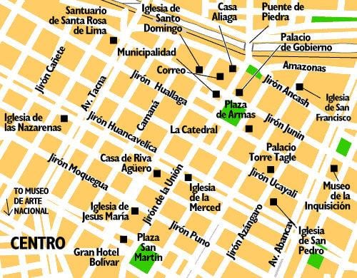 Hartă din centrul orasului Lima, peru