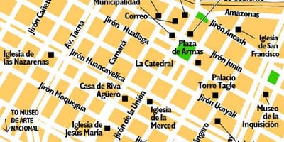 Hartă din centrul orasului Lima, peru
